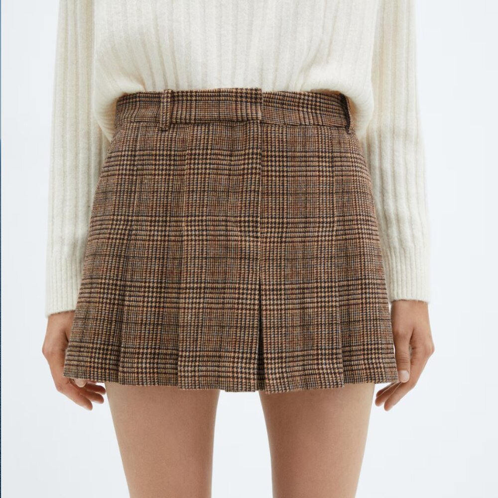 Mango Brown Plaid Mini Skirt